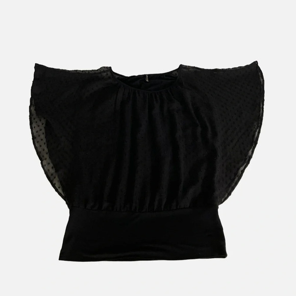 Soyaconcept Blouse Top Swiss Dot Sheer Lined Medium Black Batwing Peasant - Picture 6 of 11